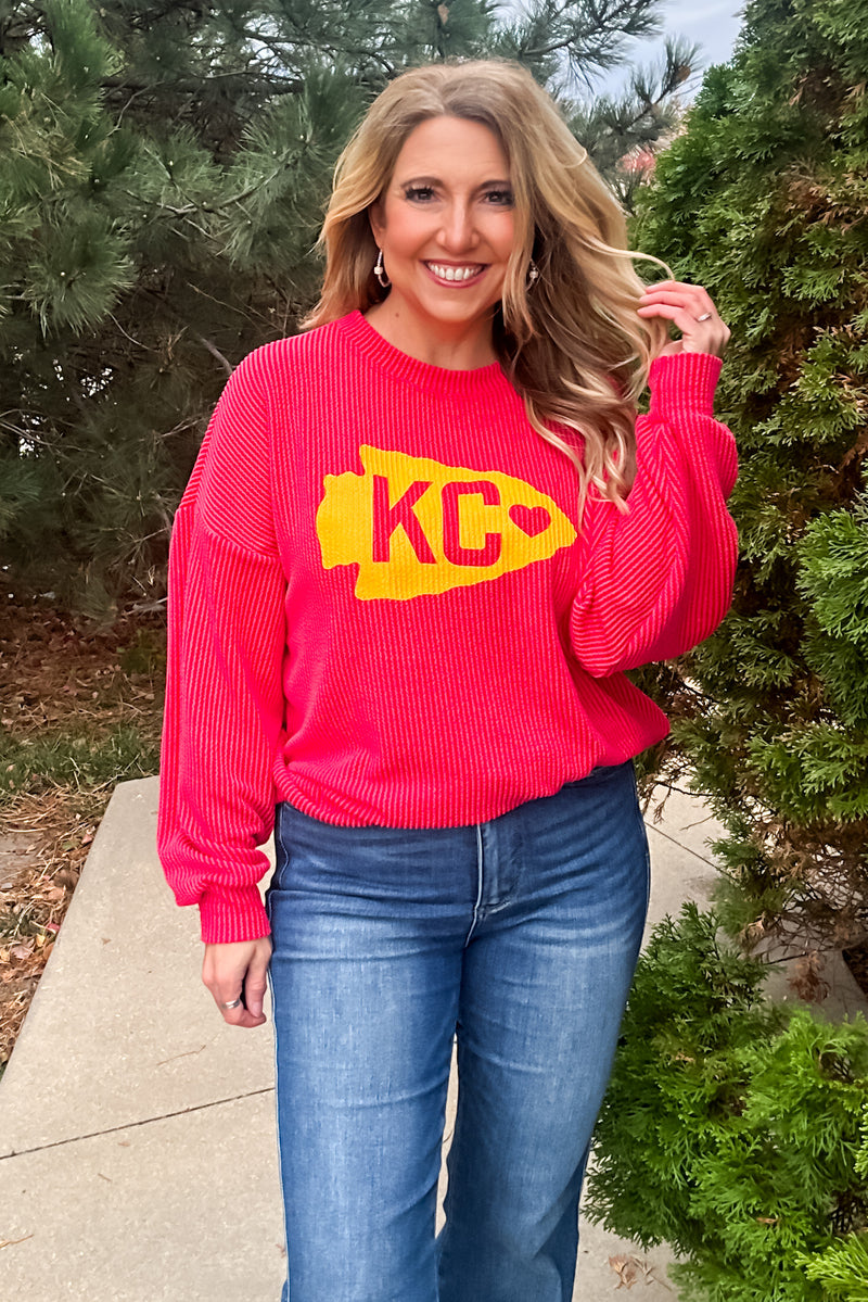 Arrowhead KC Ribbed Knit Pullover : Red/Yellow