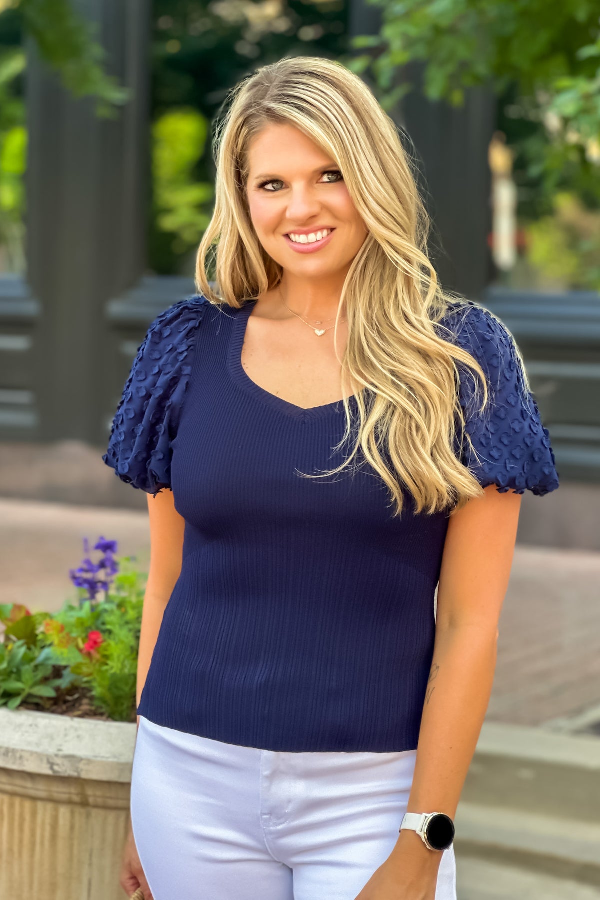 Lacen Heart Neck Woven Combo Sweater : Navy