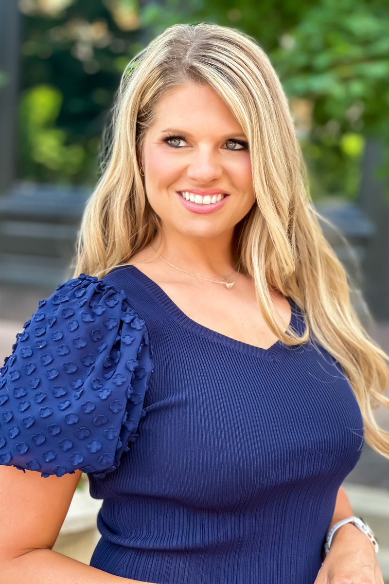 Lacen Heart Neck Woven Combo Sweater : Navy