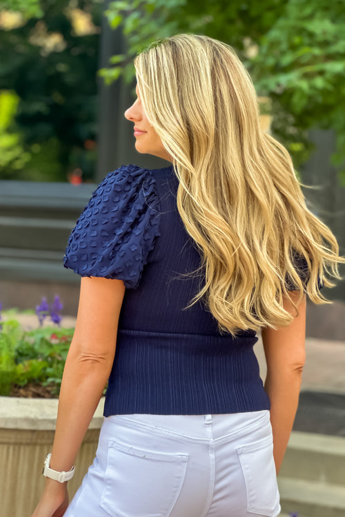 Lacen Heart Neck Woven Combo Sweater : Navy