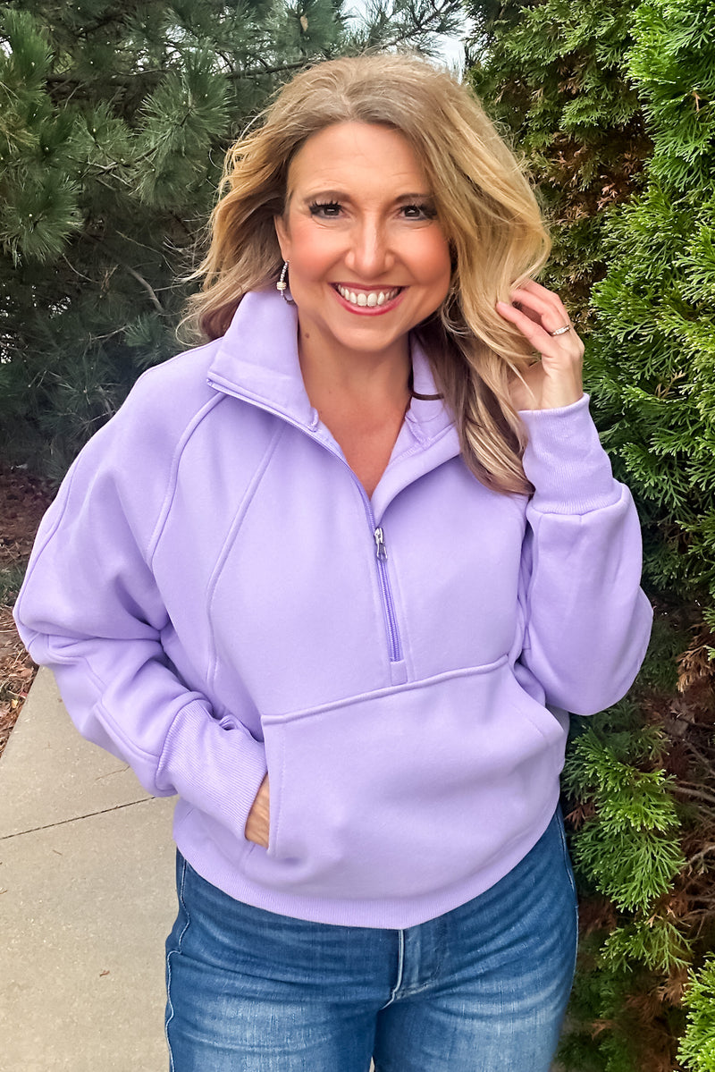 Layla Game Day Half Zip Fleece Pullover : Lavender