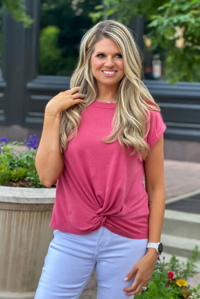 Liverpool Laylin Boat Neck Knot Front Top : Slate Rose