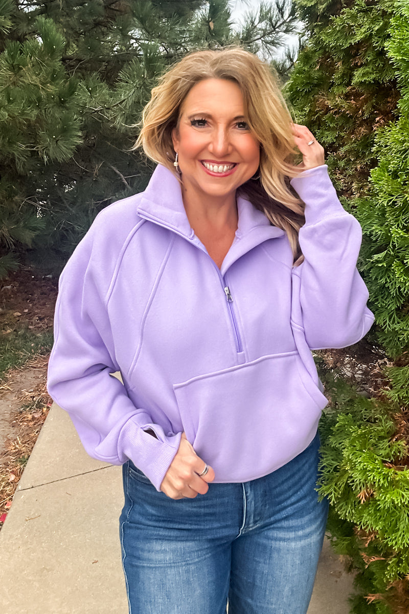 Layla Game Day Half Zip Fleece Pullover : Lavender