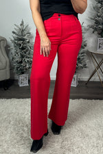 Speak Now Pocket Detail Flare Pants : Red