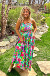 Annistyn Bias Smocked Bust Tiered Maxi Dress : Green Multi