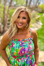 Annistyn Bias Smocked Bust Tiered Maxi Dress : Green Multi