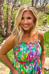 Annistyn Bias Smocked Bust Tiered Maxi Dress : Green Multi