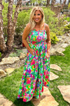 Annistyn Bias Smocked Bust Tiered Maxi Dress : Green Multi