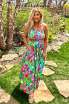Annistyn Bias Smocked Bust Tiered Maxi Dress : Green Multi