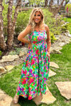 Annistyn Bias Smocked Bust Tiered Maxi Dress : Green Multi