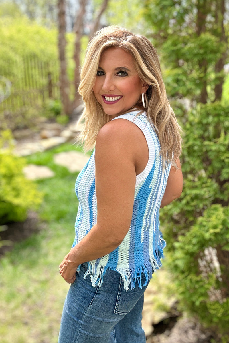 Tribal Avalee Fringed Hem Sweater Cami : Blue