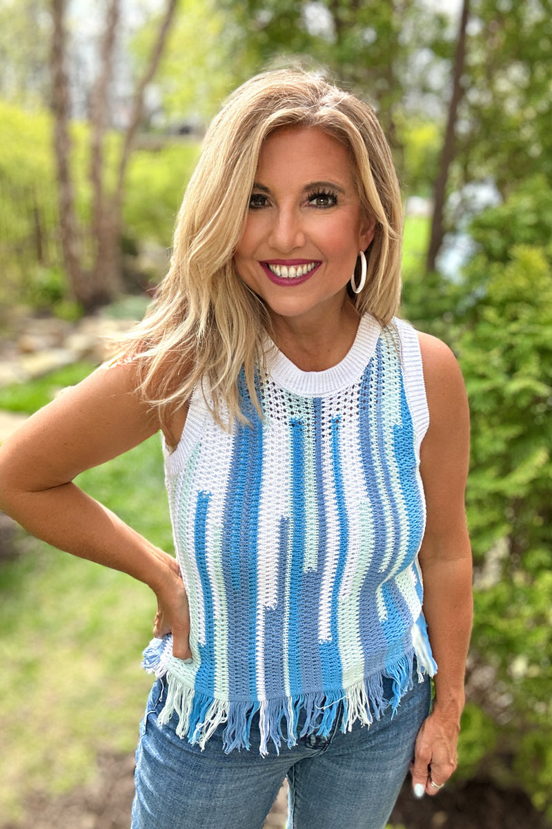 Tribal Avalee Fringed Hem Sweater Cami : Blue