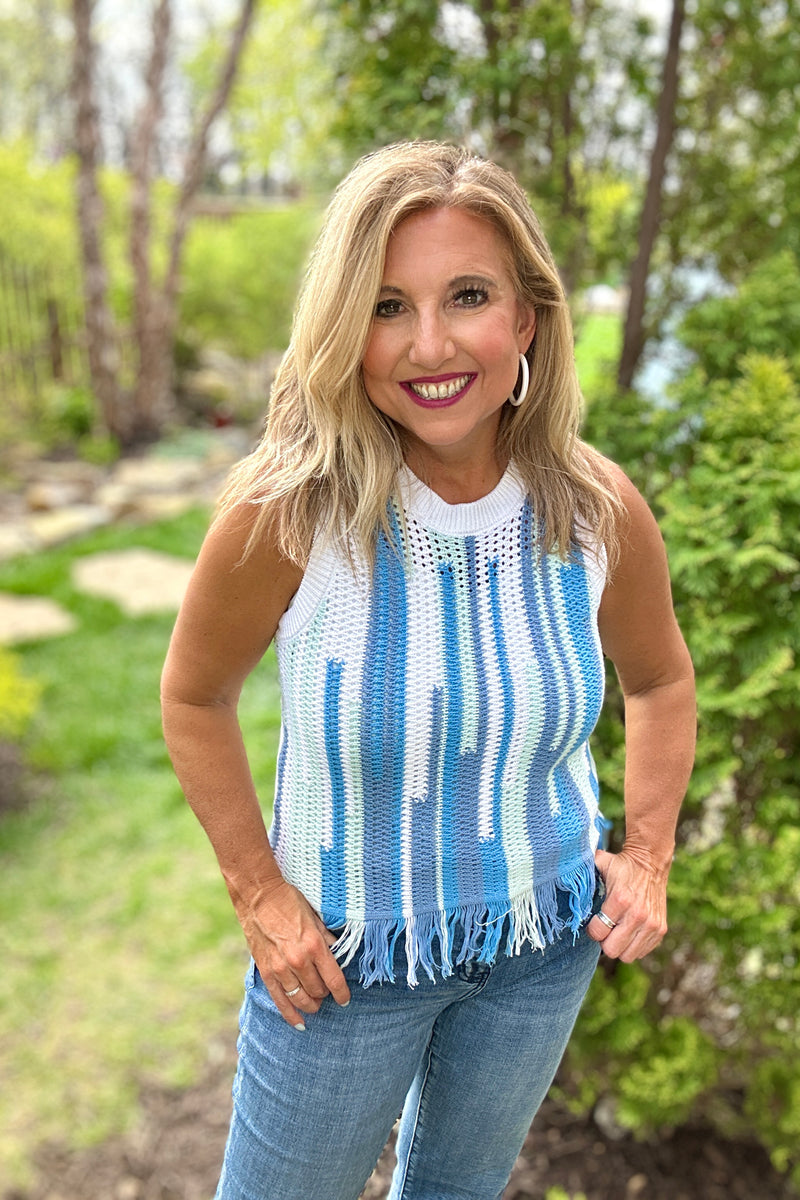 Tribal Avalee Fringed Hem Sweater Cami : Blue