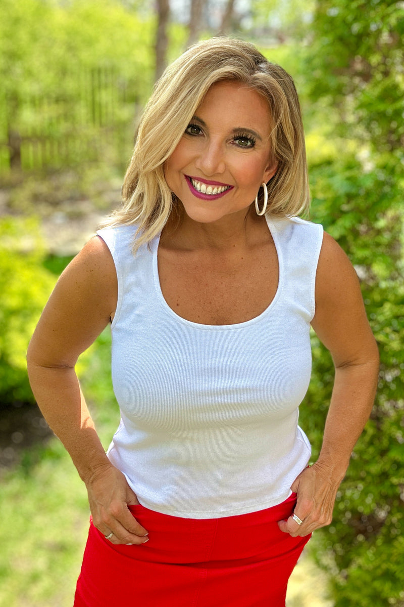 Velvet Heart Carlisha Ribbed Knit Open Neck Tank : White