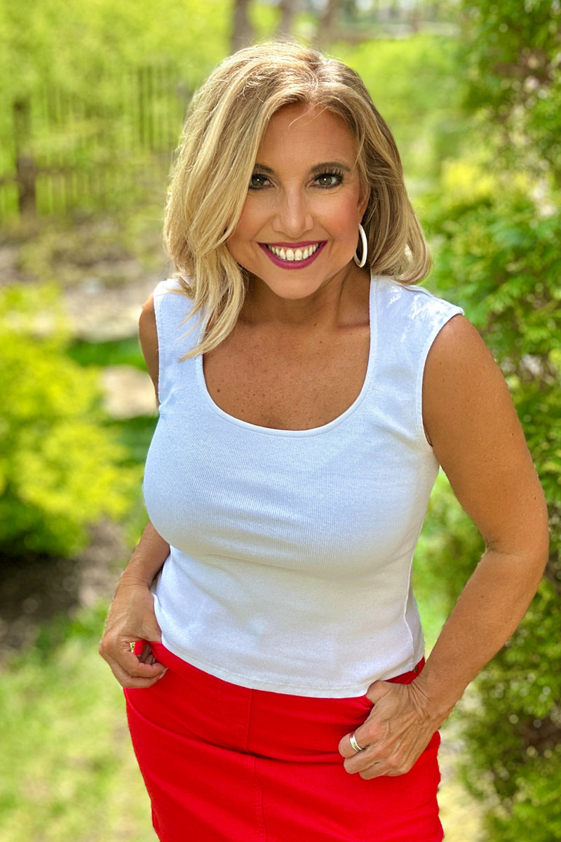 Velvet Heart Carlisha Ribbed Knit Open Neck Tank : White