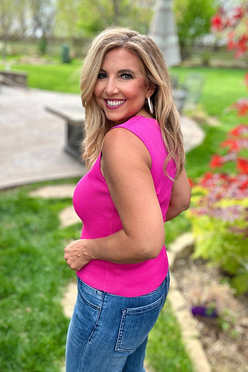 Caliana Ribbed Knit Sleeveless Top : Pink