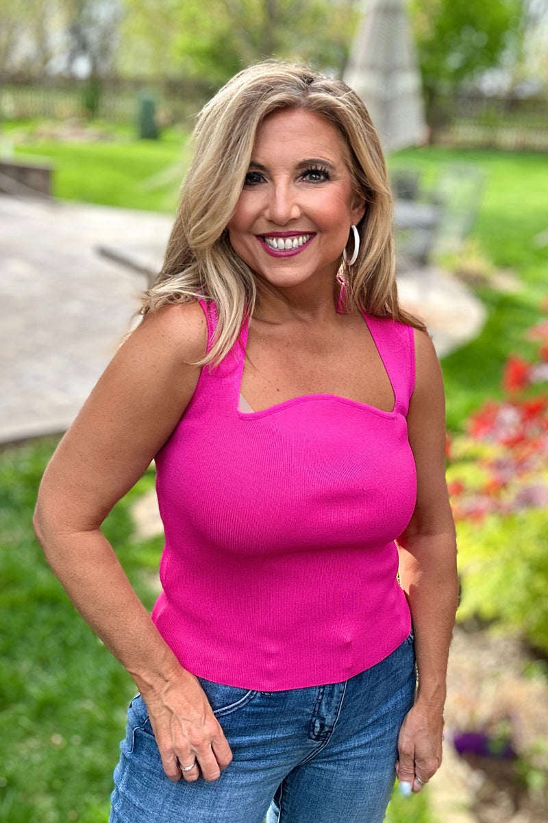 Caliana Ribbed Knit Sleeveless Top : Pink