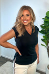 Tribal Havanna Cap Sleeve V neck top : Black