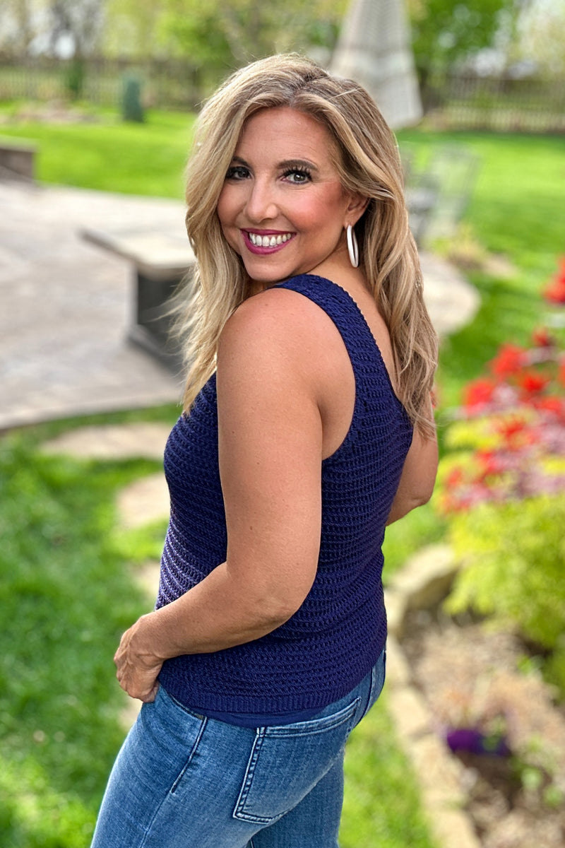 Tribal Jada Crochet Tank Top : Jet Blue