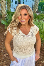 Dovie Crochet knit Sleevless Top : Natural