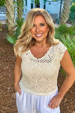 Dovie Crochet knit Sleevless Top : Natural