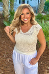 Dovie Crochet knit Sleevless Top : Natural