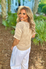 Eulla Short Sleeve Sweater Knit Top : Natural