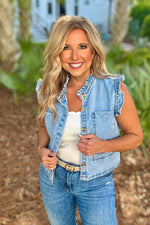 Jupiter Denim Ruffle Sleeve Vest : Denim