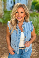 Jupiter Denim Ruffle Sleeve Vest : Denim