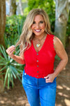 Elka Pointelle Knit Button Up Vest : Red