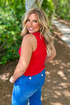 Elka Pointelle Knit Button Up Vest : Red
