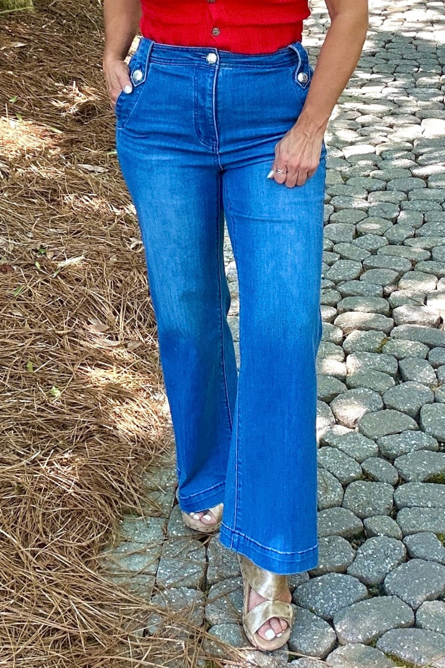 Tribal Elora Hugging Palasso Jeans : Calypso Blue