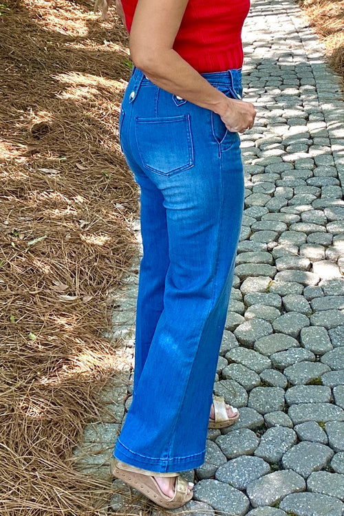 Tribal Elora Hugging Palasso Jeans : Calypso Blue