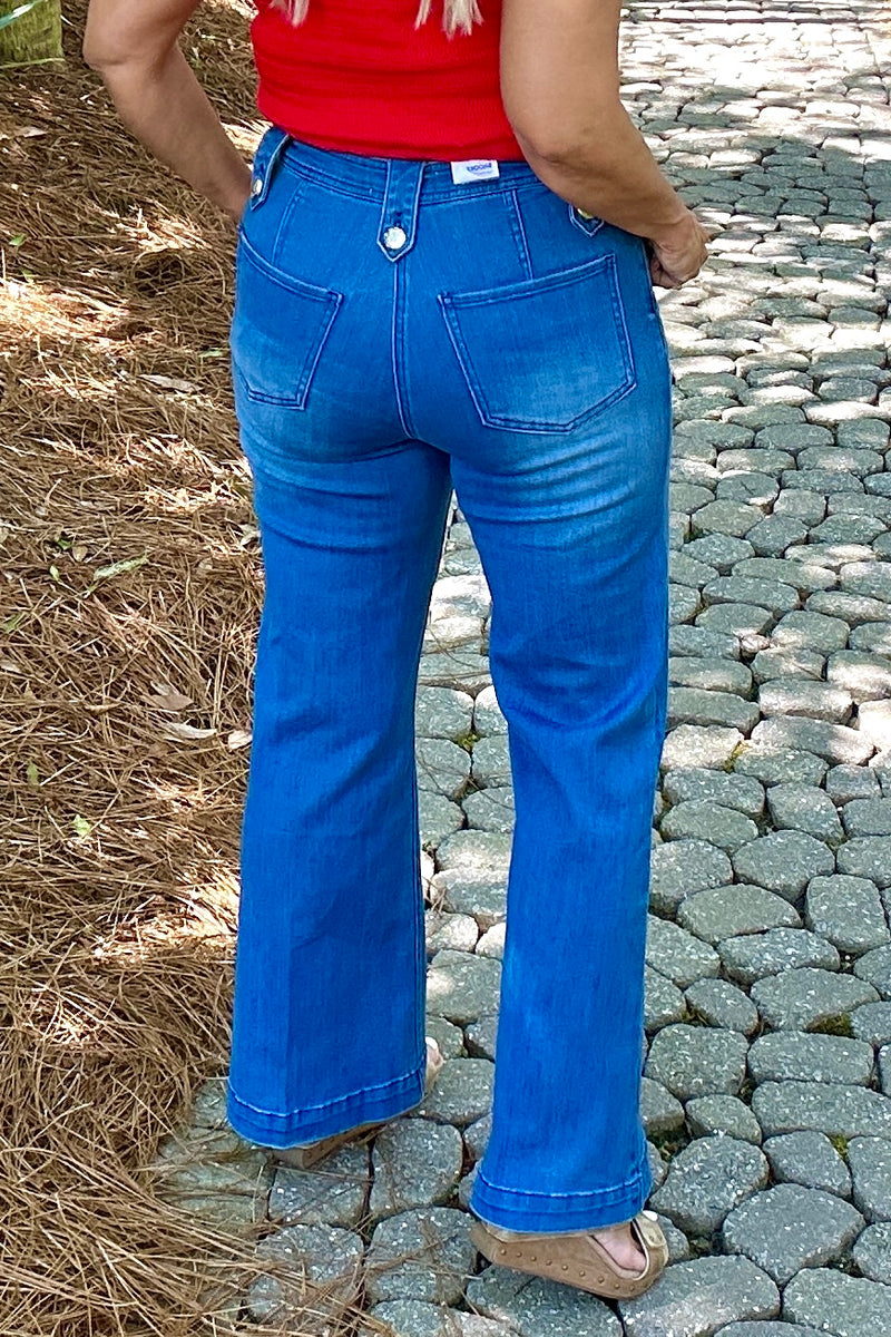 Tribal Elora Hugging Palasso Jeans : Calypso Blue