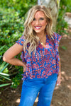 Liverpool India Ruffle Sleeve Draped Front Blouse : Blue