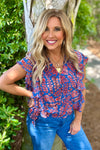Liverpool India Ruffle Sleeve Draped Front Blouse : Blue