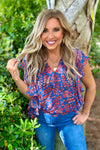 Liverpool India Ruffle Sleeve Draped Front Blouse : Blue