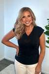 Tribal Havanna Cap Sleeve V neck top : Black