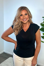 Tribal Havanna Cap Sleeve V neck top : Black