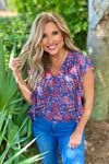 Liverpool India Ruffle Sleeve Draped Front Blouse : Blue