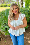 Liverpool Emmerson Flutter Sleeve V Neck Top : Bone