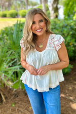 Liverpool Emmerson Flutter Sleeve V Neck Top : Bone