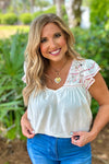 Liverpool Emmerson Flutter Sleeve V Neck Top : Bone