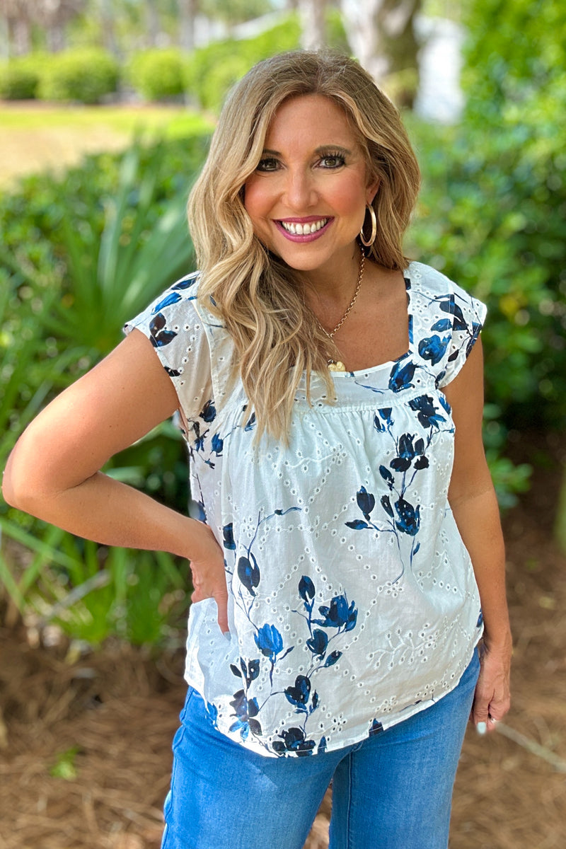 Liverpool Kaiana Square Neck Blouse : Indigo Rose