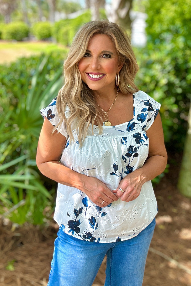 Liverpool Kaiana Square Neck Blouse : Indigo Rose