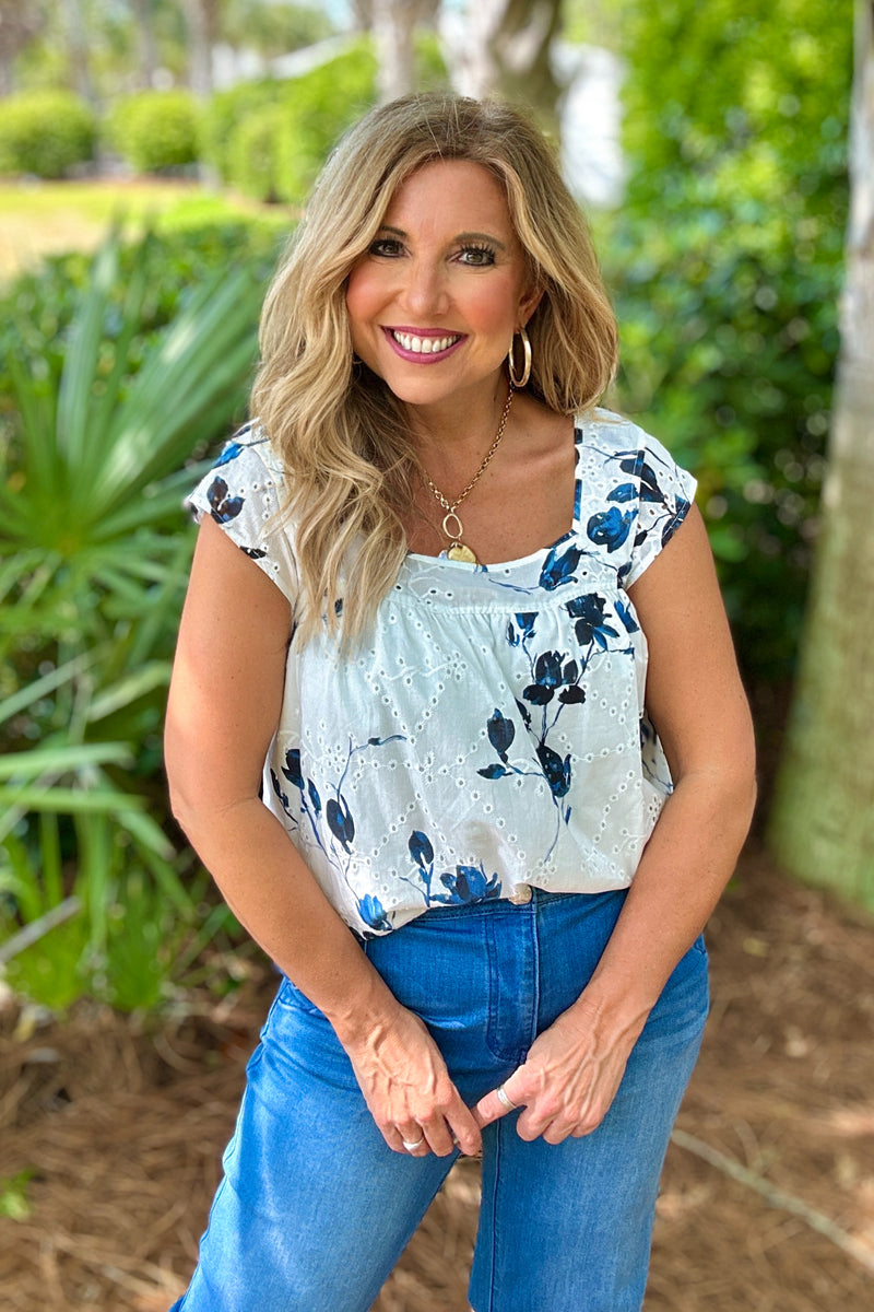 Liverpool Kaiana Square Neck Blouse : Indigo Rose