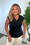 Tribal Havanna Cap Sleeve V neck top : Black