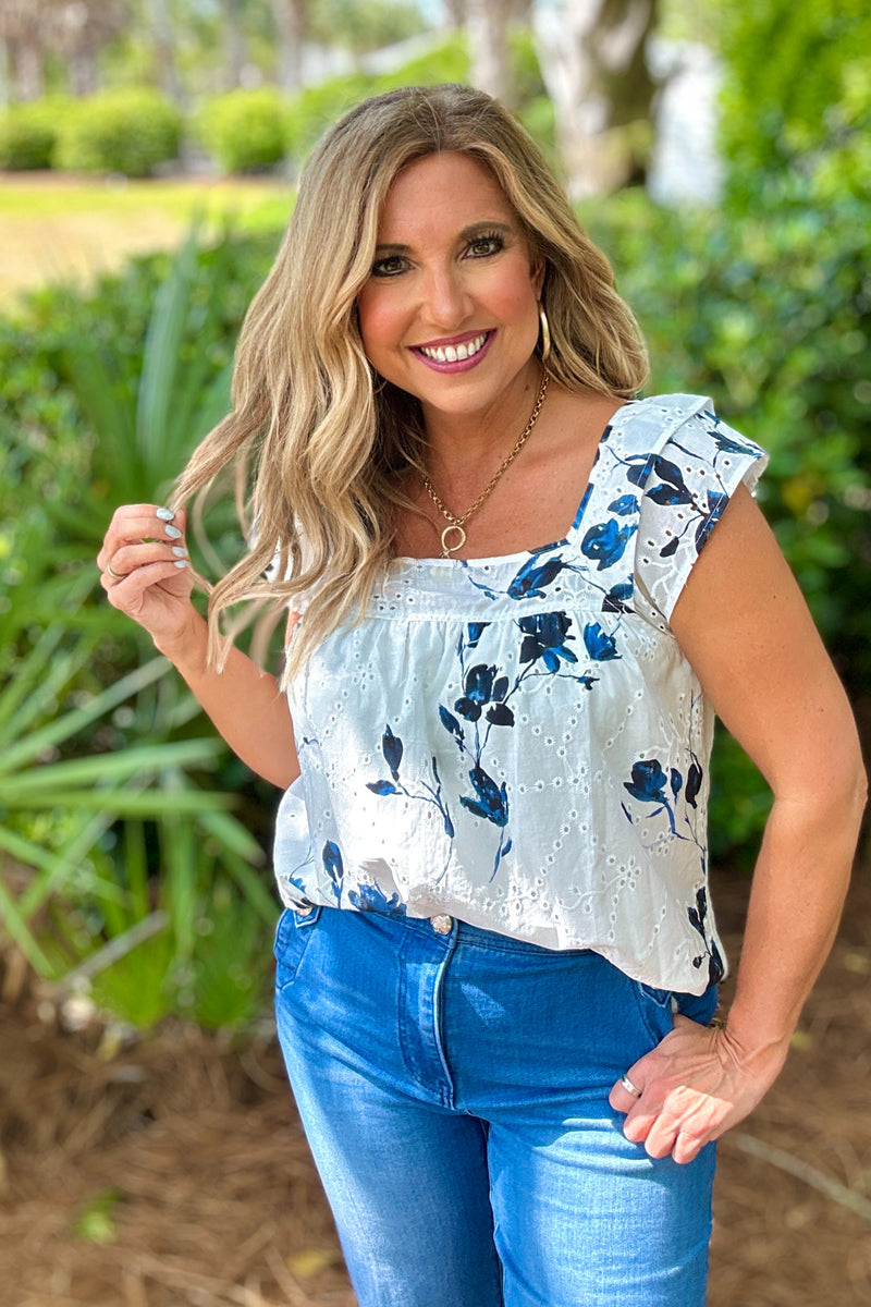 Liverpool Kaiana Square Neck Blouse : Indigo Rose