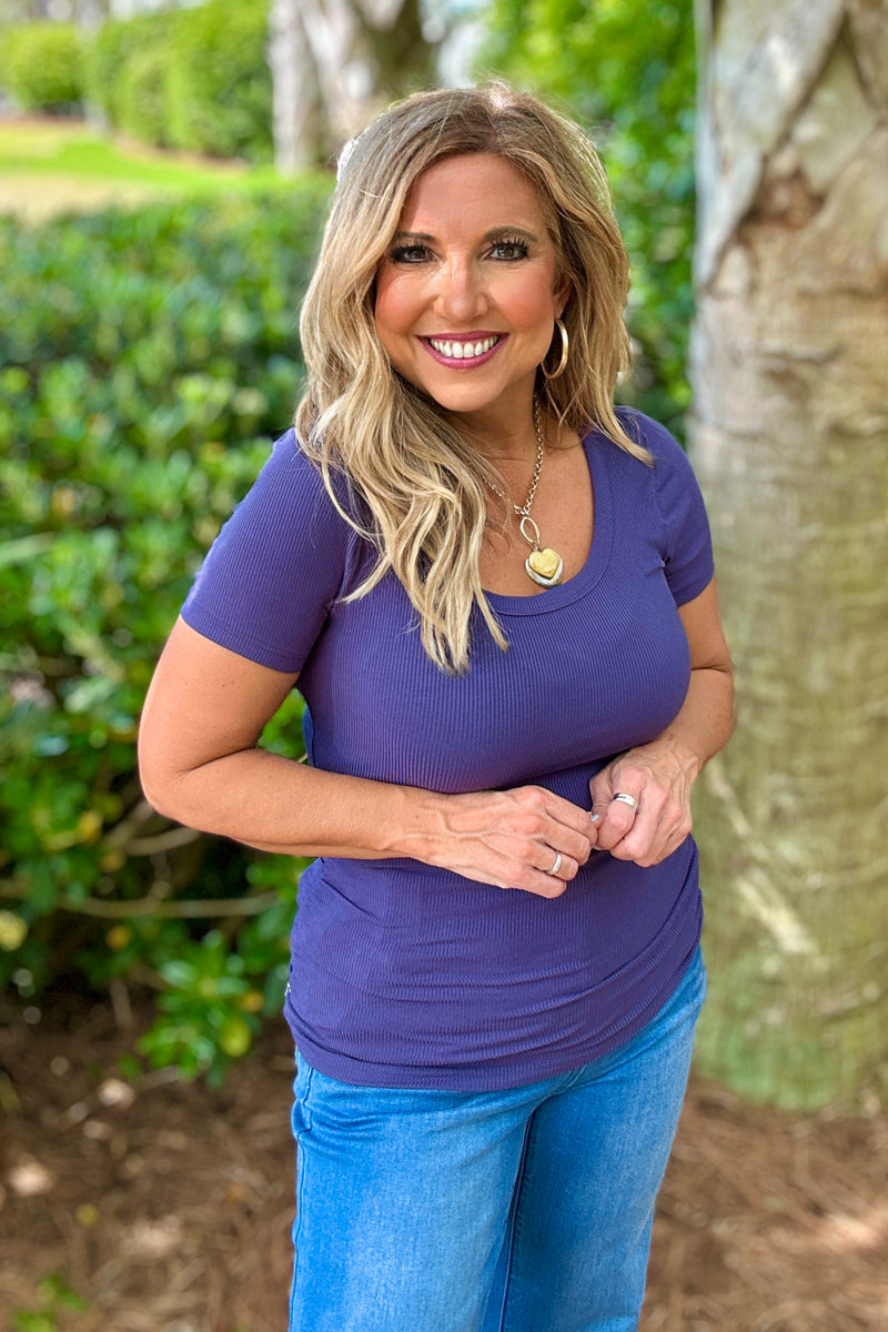 Cambria Scoop Neck Tee - Navy