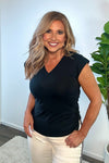Tribal Havanna Cap Sleeve V neck top : Black